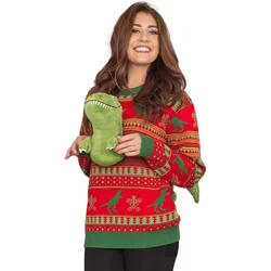 Świąteczny sweter z dzianiny Unisex 3d dinozaur brzydki pulower z odzież z nadrukiem kreskówki urocza lalka zabawnych imprez świąteczny sweter super zabawne Gif