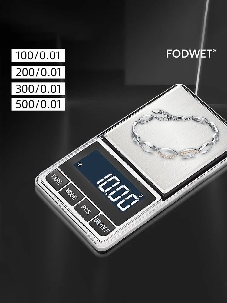 FODWET Báscula de bolsillo digital de 0,01 g con anillo de malaquita - Báscula para joyería/cocina, pantalla LCD de acero inoxidable, batería AAA para gemas
