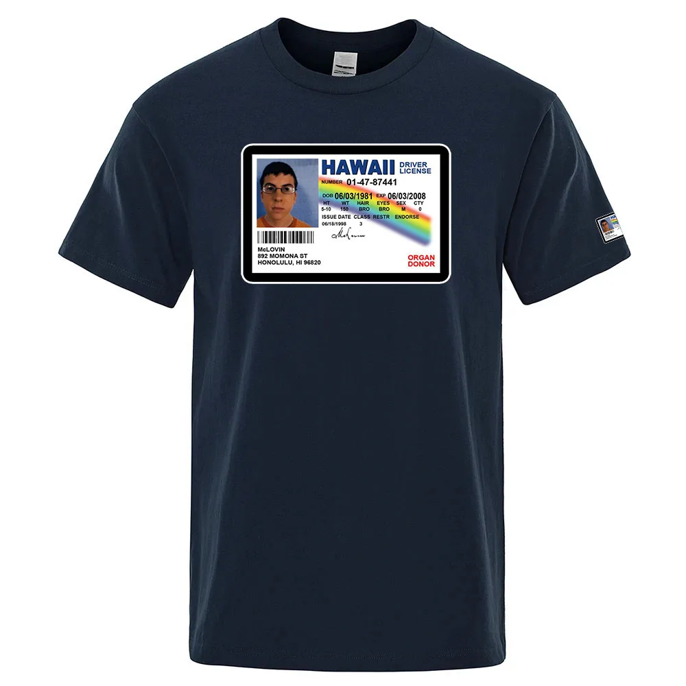 2025 Summer High Quality Funny McLovin ID Print Men's New Style Ordinary Short Sleeve T-Shirt Solid Color Casual Tops