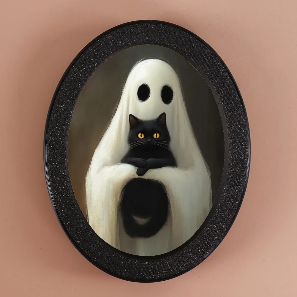 1 Piece Dark - style Oval Decorative Ornament, Featuring Element of Ghost Hugging Black Cat, Suits Gothic - style Spaces, Create
