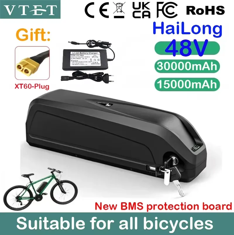 2025Original 48V 30Ah Hailong 1 and Type 2 Battery WithBMS for 350W 500W 750W 1000W Motor Electric Mountain Bike Can Be DIY Made