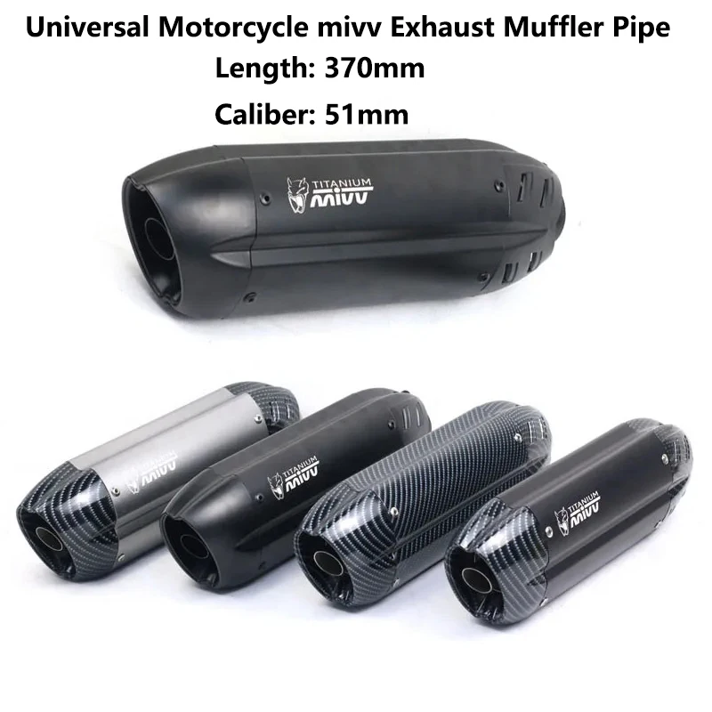 

51MM Universal Motorcycle mivv Exhaust Muffler Pipe for Z250/800/900 R1/3/6/25 MT07 ZX10R/6R ETC Moto Exhaust Tube Modification