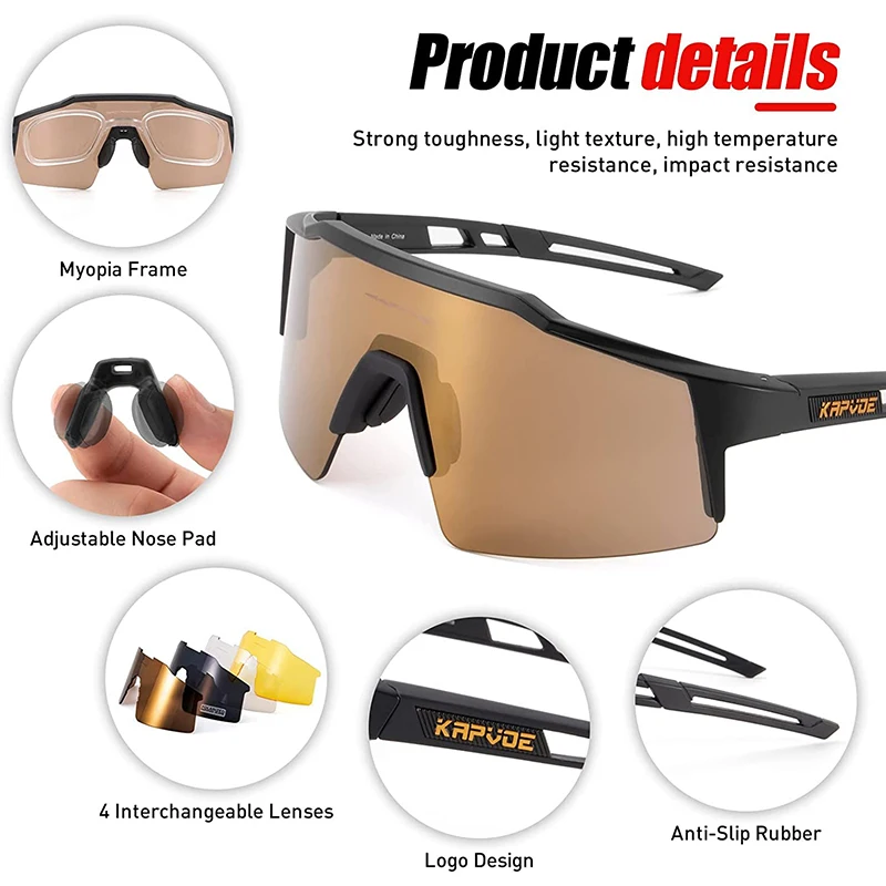 Kapvoe Polarized Ciclismo Goggles Mulheres Homens Bicicleta Eyewear Road Bike Proteção Óculos Windproof Outdoor Sport Sunglasses