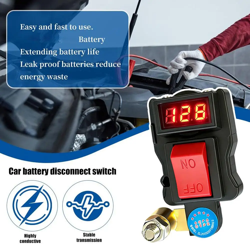 Car Battery Disconnect Switch T-type power-off switch, digital display voltage, pure copper power supply main switch 12-24v