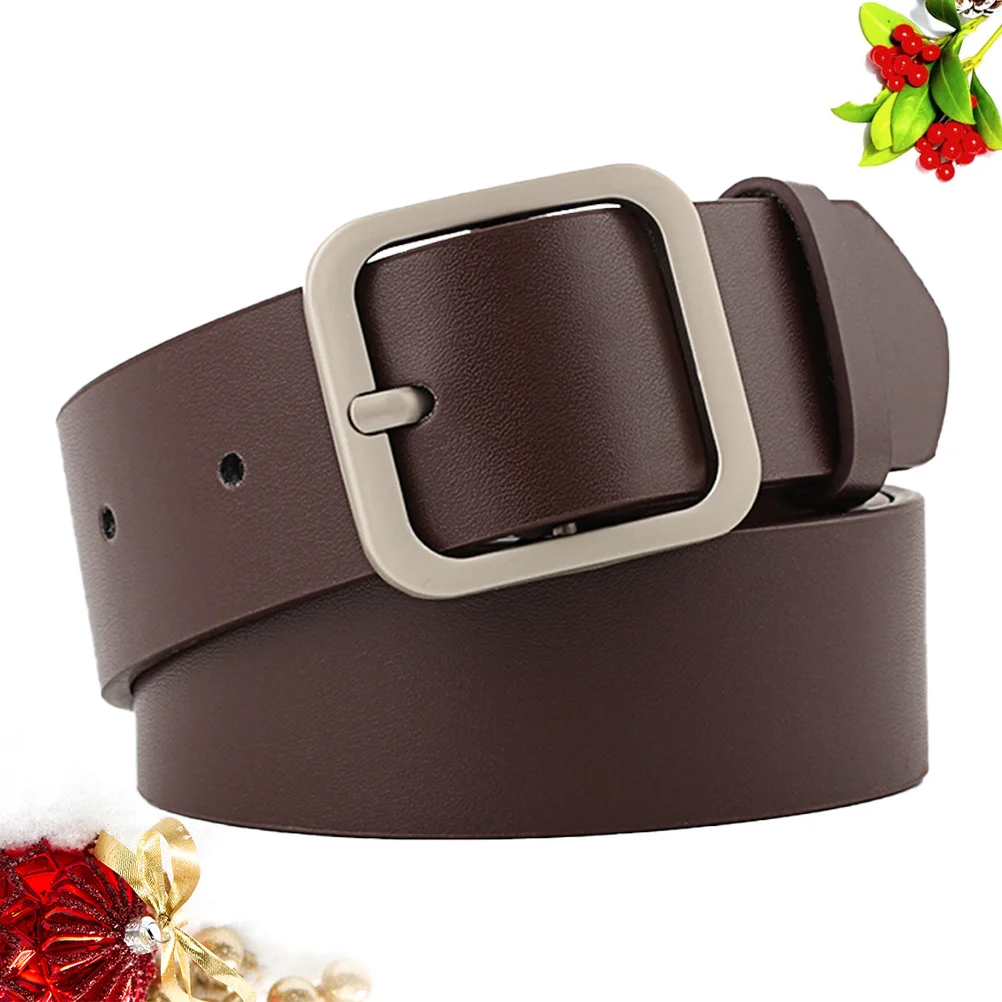 

1pc For Women 110Cm Length 3.3Cm Width Adjustable Casual Belt Square Buckle Coffee Silver Waistband Hip Belt Female