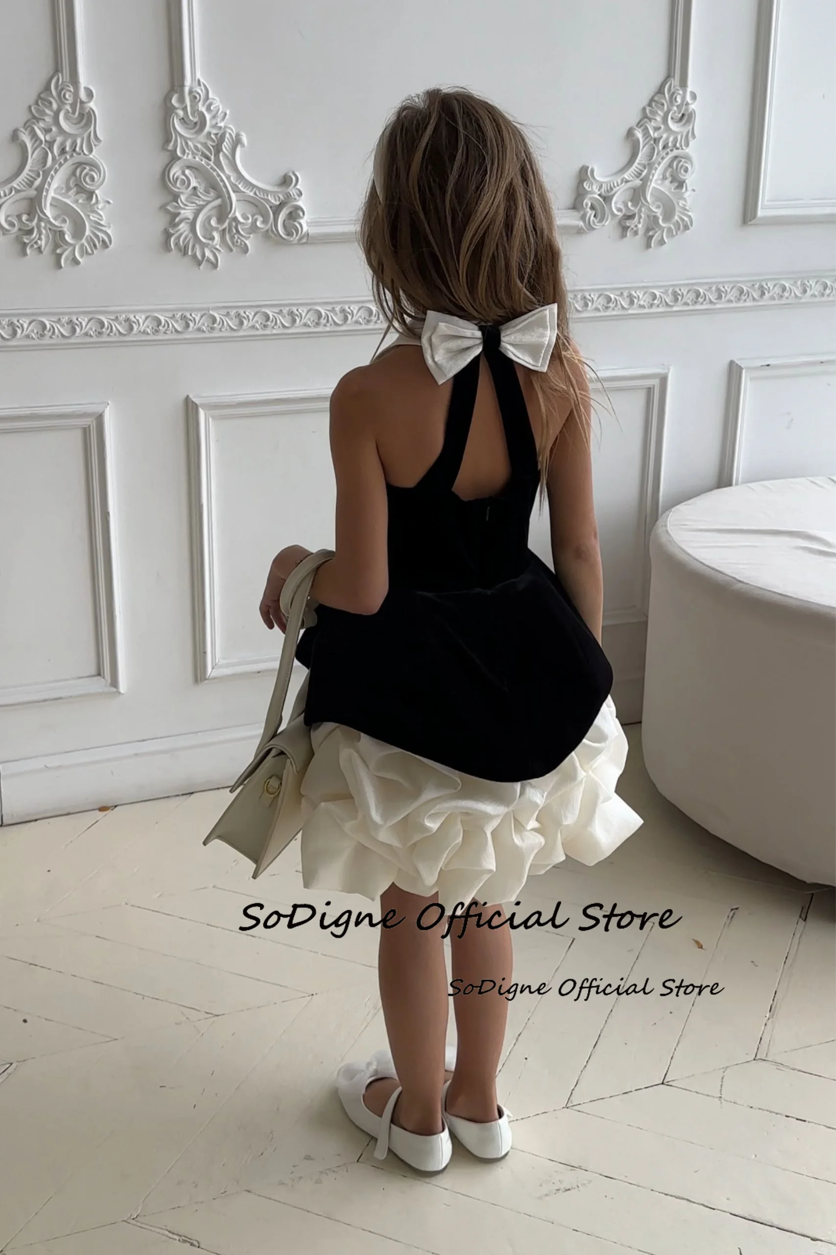 SoDigne A-line Velvet/Satin Flower Girl Dress V-neck Sleeveless Short Skirt Girls Party Dresses 2025 Kid Gown Customized