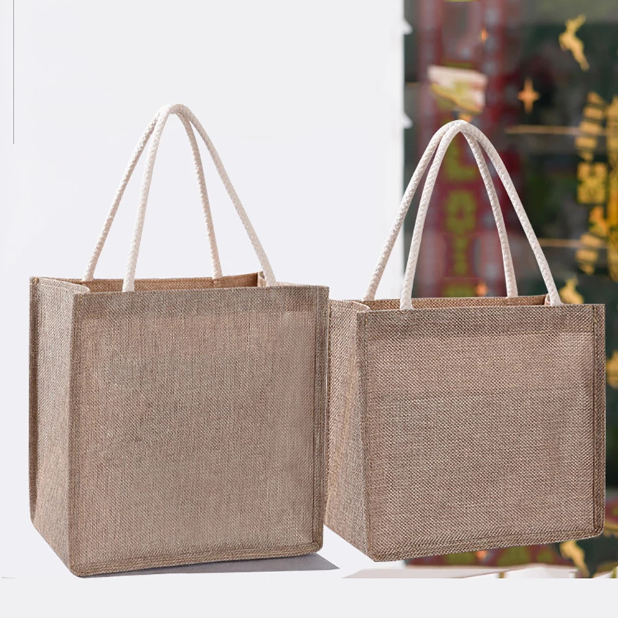 

Solid color imitation linen women's handbag Reusable large capacity handbag shopping bag Storage bag essential for travel and ou