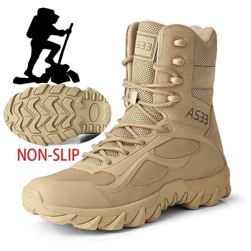 Hot Sale Men’s Tactical Boots Autumn Lightweight Plus Size Side-zip Mesh US Combat Boots Outdoor Durable Hiking Desert Work Boot