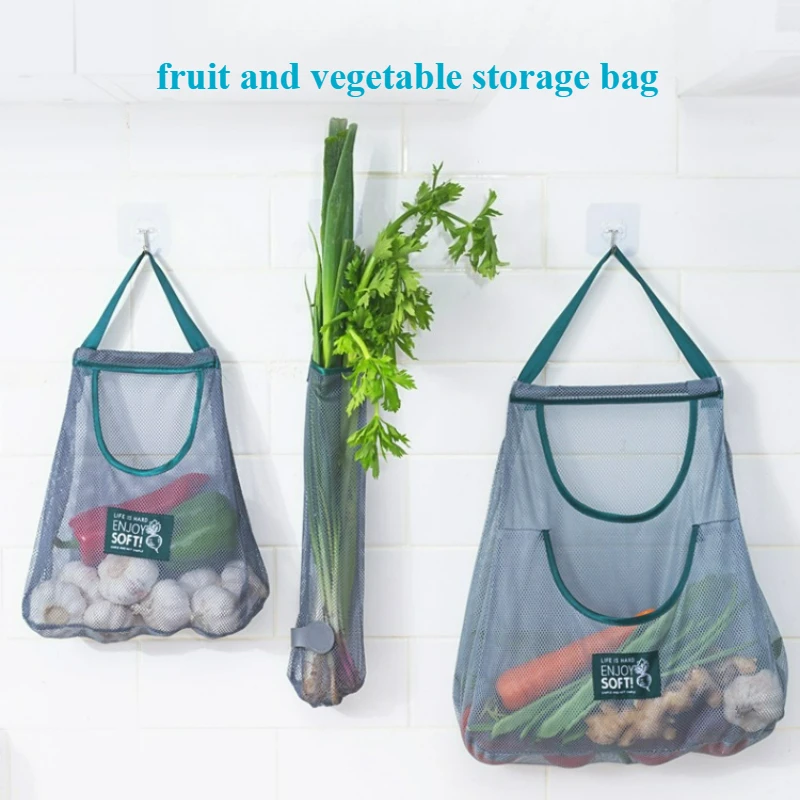

3PCS three-piece kitchen multi-functional fruit and vegetable ginger and garlic storage bag wall-mounted breathable mesh bag