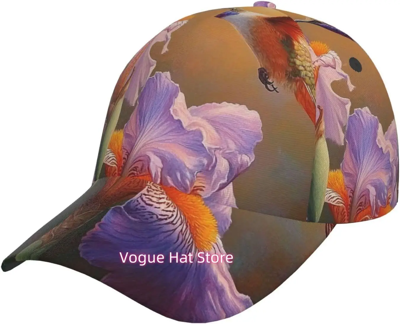 Hummingbird Flower Pattern Baseball Cap Unisex Adjustable Baseball Hats for Sports Outdoor Black