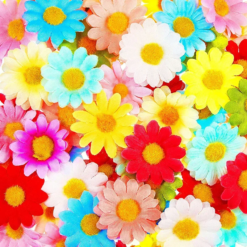 100pcs Artificial Sunflower Flowers Faux Daisy Flower Head Wedding Home Decorative DIY Flower Wall  Floral Design Craft Supplies