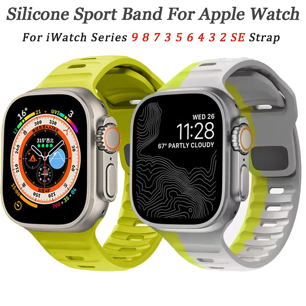 Silikon Sport band für Apple Watch Ultra 2 1 49mm Armband 40mm 41mm 44mm 45mm 42mm 38mm Correa iwatch Serie 9 8 7 3 5 6 4 3 2 se