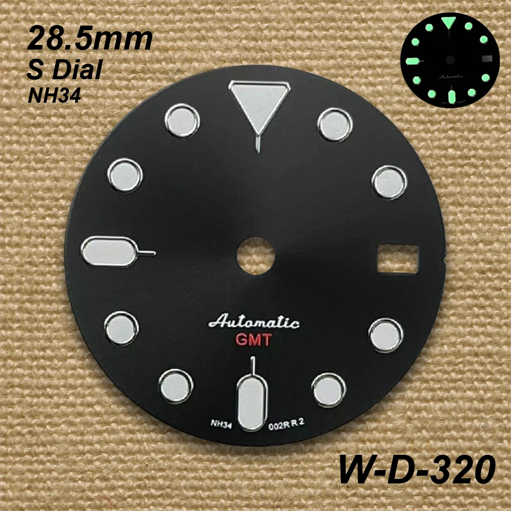 28.5mm SKX007 GMT S Dial Fit NH34/NH35/NH36 Movement Green Luminous High Quality Watch Modification Accessories