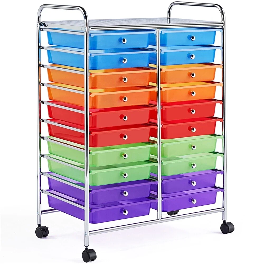 

20 Drawer Rolling Storage Cart Bin Tools for Office School Home Studio Organizer
