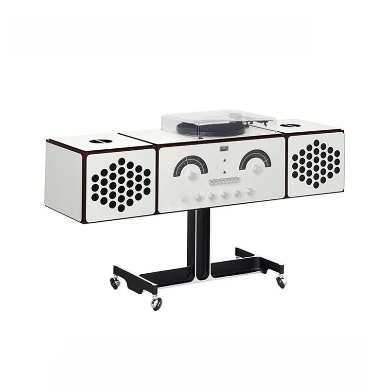 

Italian retro designer decorates vinyl record player smiley face stereo locker side