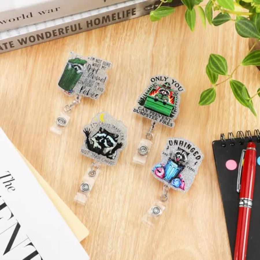 4 Pcs Funny Badge Reel Retractable Funny Badge Holder ID Alligator Clip Nursing NICU Accessories for Vet Tech Nurse Doctor Medi