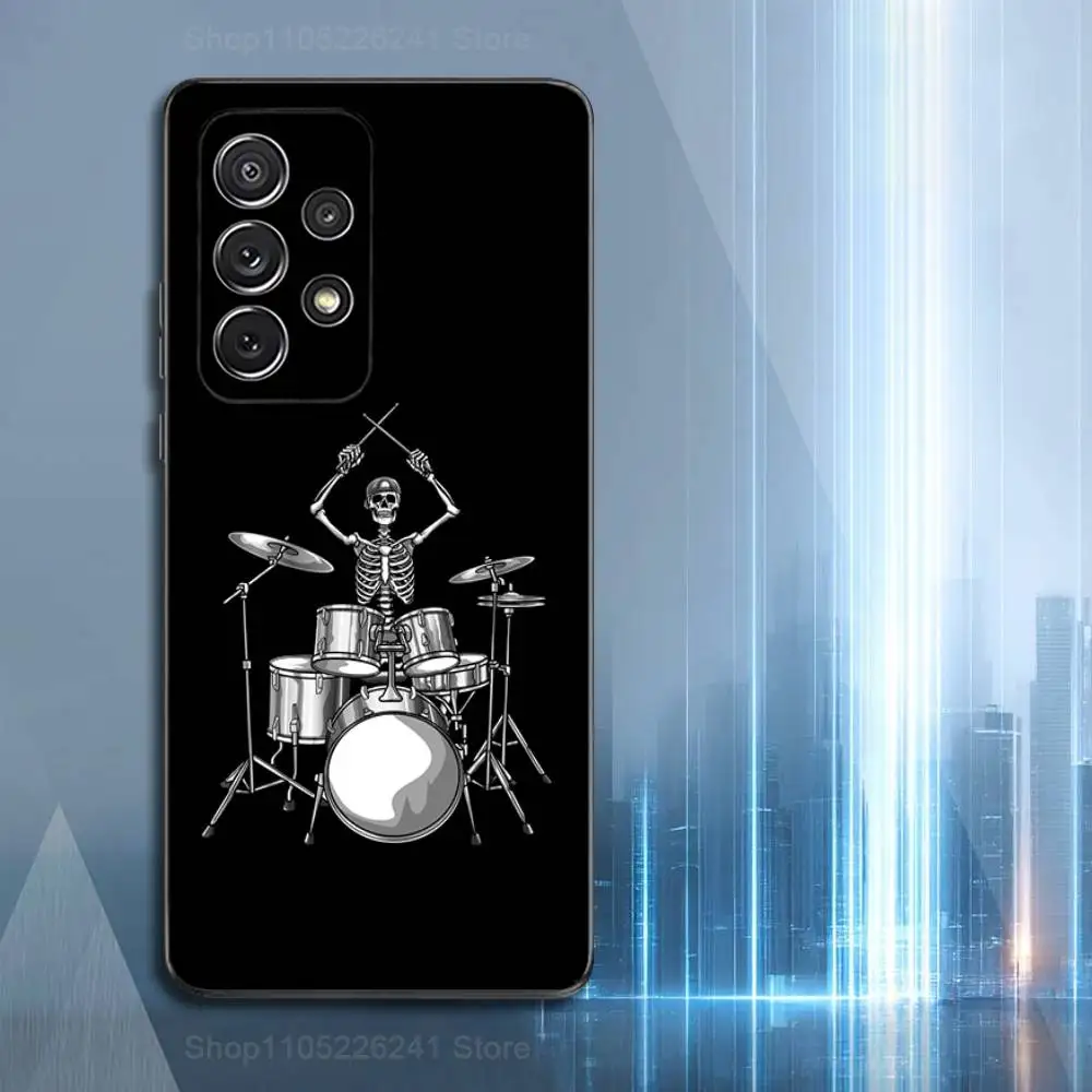 Black White Art Drum Phone For Samsung S25,S10,S20,S10,S21,S9,S24,S23,Ultra,FE,Plus,Lite,Soft Silicone Black Cover