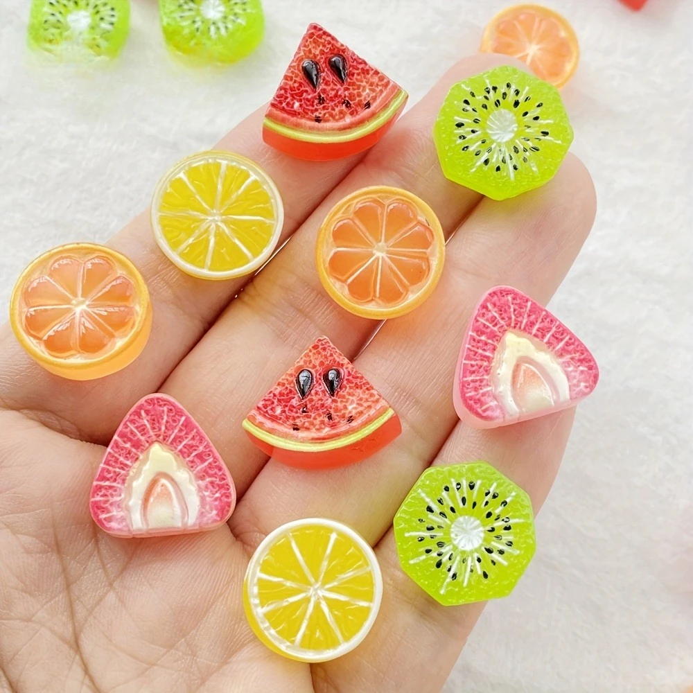 10pcs Resin Mixed Fruits Strawberry, Lemon, Watermelon - For Scrapbooking, Wedding Decor & DIY Jewelry Making Accessories