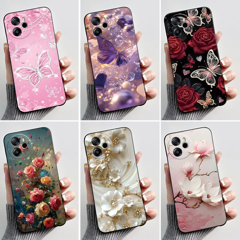 For Blackview Shark 8 Case Luxury Fashion Butterfly Flower Black Soft Silicone TPU Back Cover For Blackview Shark8 Phone Case