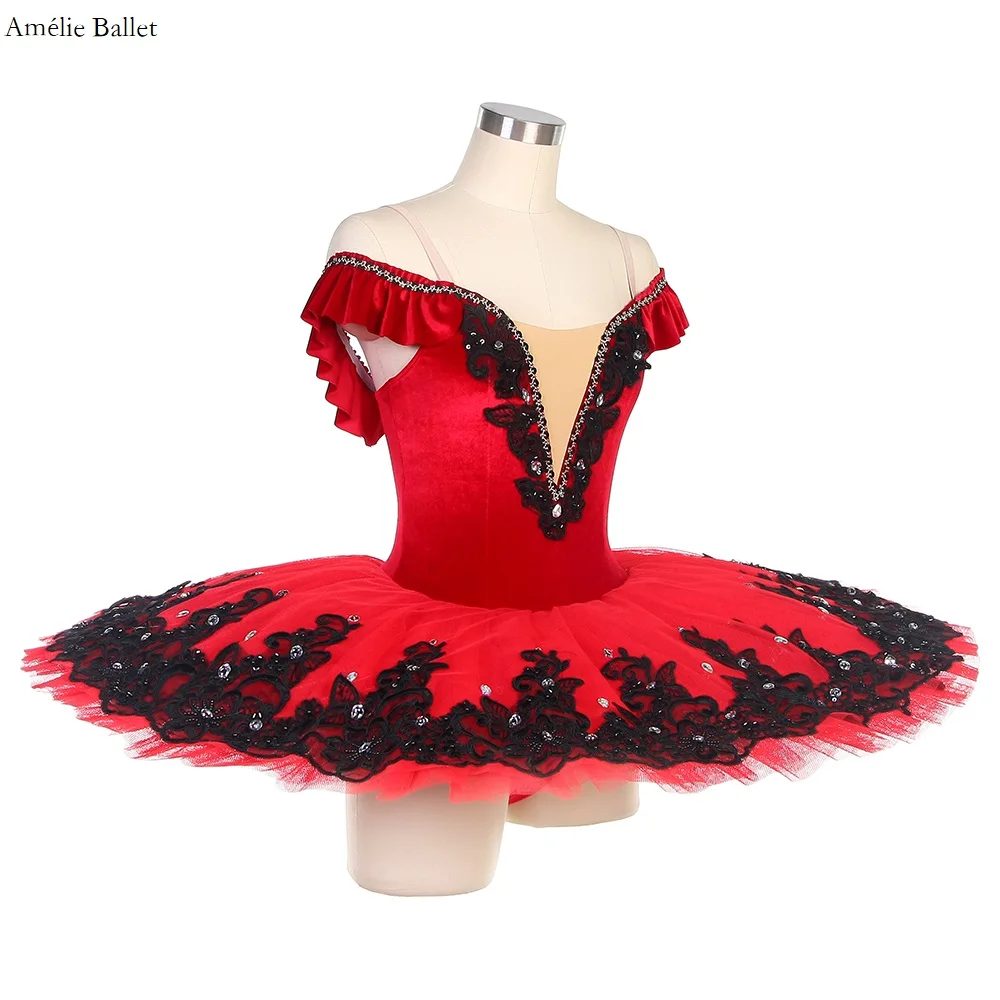 BLL501 오프 숄더 레드 벨벳 탑 보디스 프리프로페셔널 발레 의상 소녀 및 여성 무대 공연 발레 튜튜 스커트