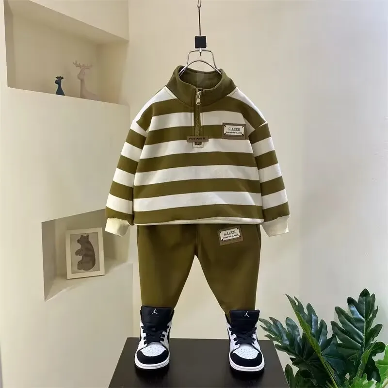 Maglione autunnale per ragazzo e ragazza Set nuova primavera per bambini belli pantaloni Casual a righe per bambini Set di abbigliamento per bambini a due pezzi