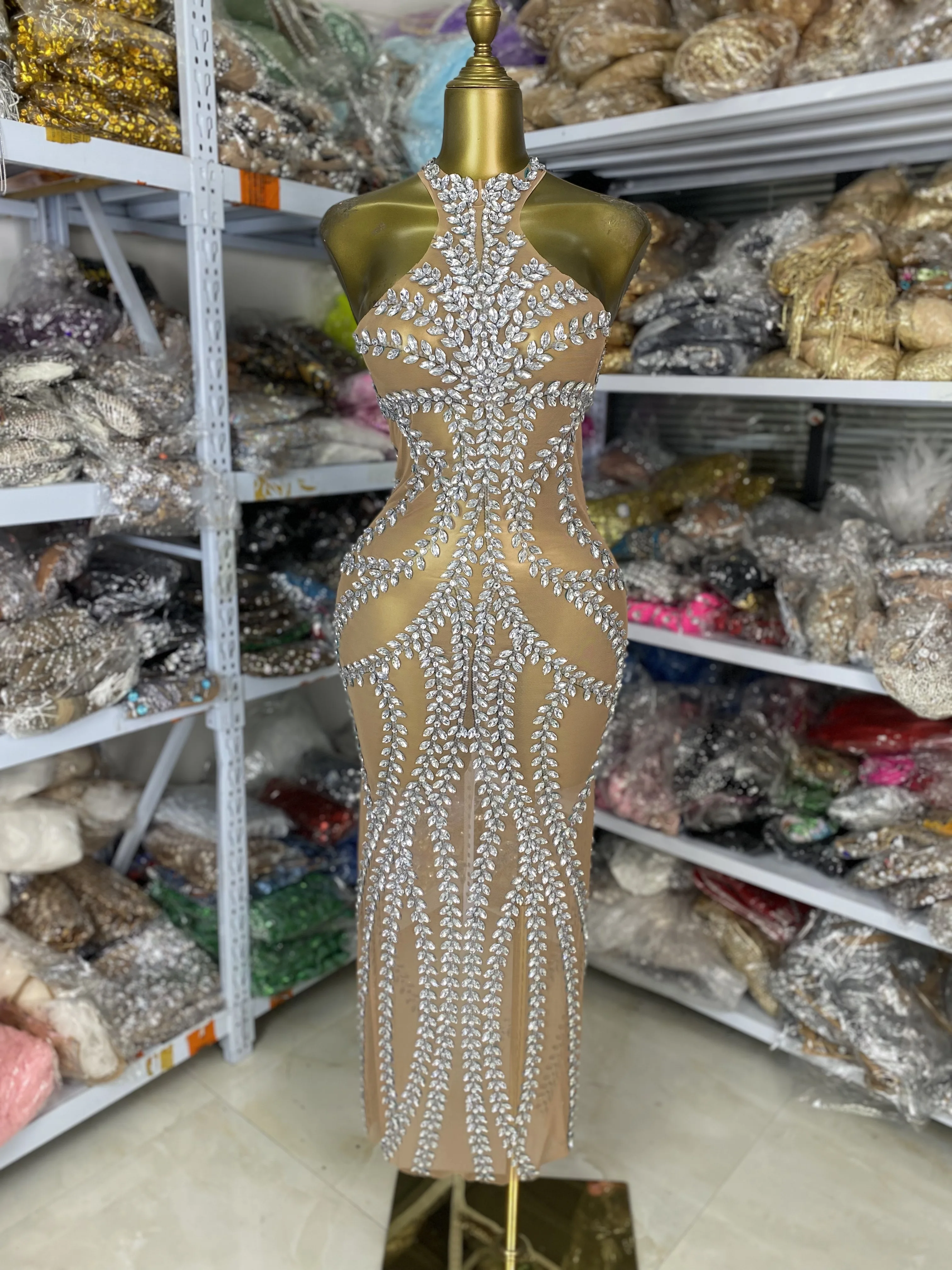 المرأة المطبوعة التألق الراين شبكة ماكس فستان طويل شفاف قطعة واحدة المشاهير مساء نادي حفلة المدرج حفل العباءات #2