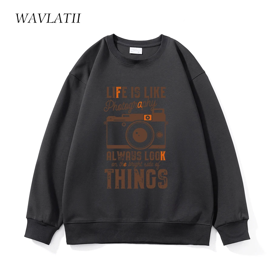 WAVLATII New Women Pullovers Sweatshirts Female Khaki Casual Letter Printed Hoodie Unisex Spring Autumn Tops for Youngth WH2359