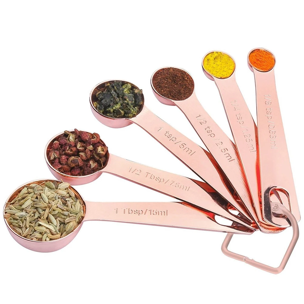 

6pcs Measuring Spoon Set Stainless Steel Copper Color Detachable Design Easy Clean Accurate Measurement Kitchen Tools