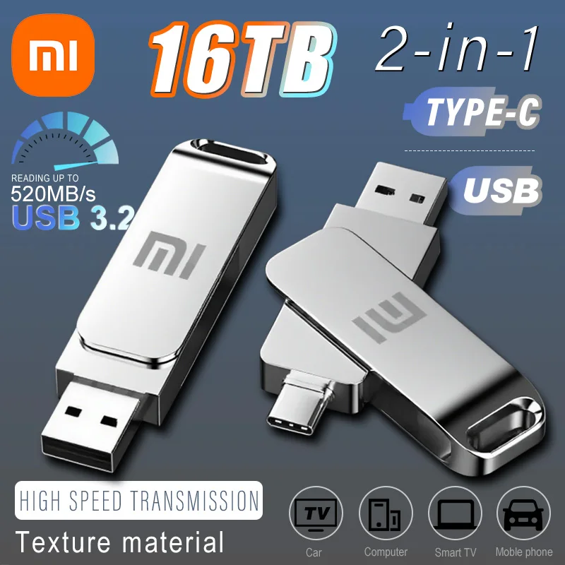 Xiaomi USB 3.2 16 تيرا بايت محرك فلاش USB الذاكرة Type-C 2-In-1 8 تيرا بايت 4 تيرا بايت OTG بندريف 2 تيرا بايت قرص فلاش عالي السرعة 1 تيرا بايت للكمبيوتر المحمول