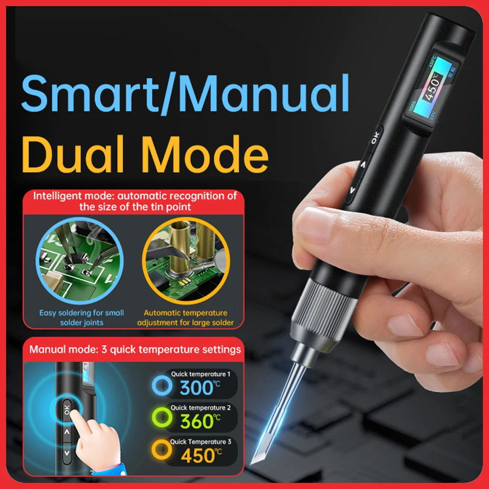 

Type C Interface Intelligent Constant Temperature Soldering Iron Adjustable Digital Display Automatic Sleep Welding Repair Tool