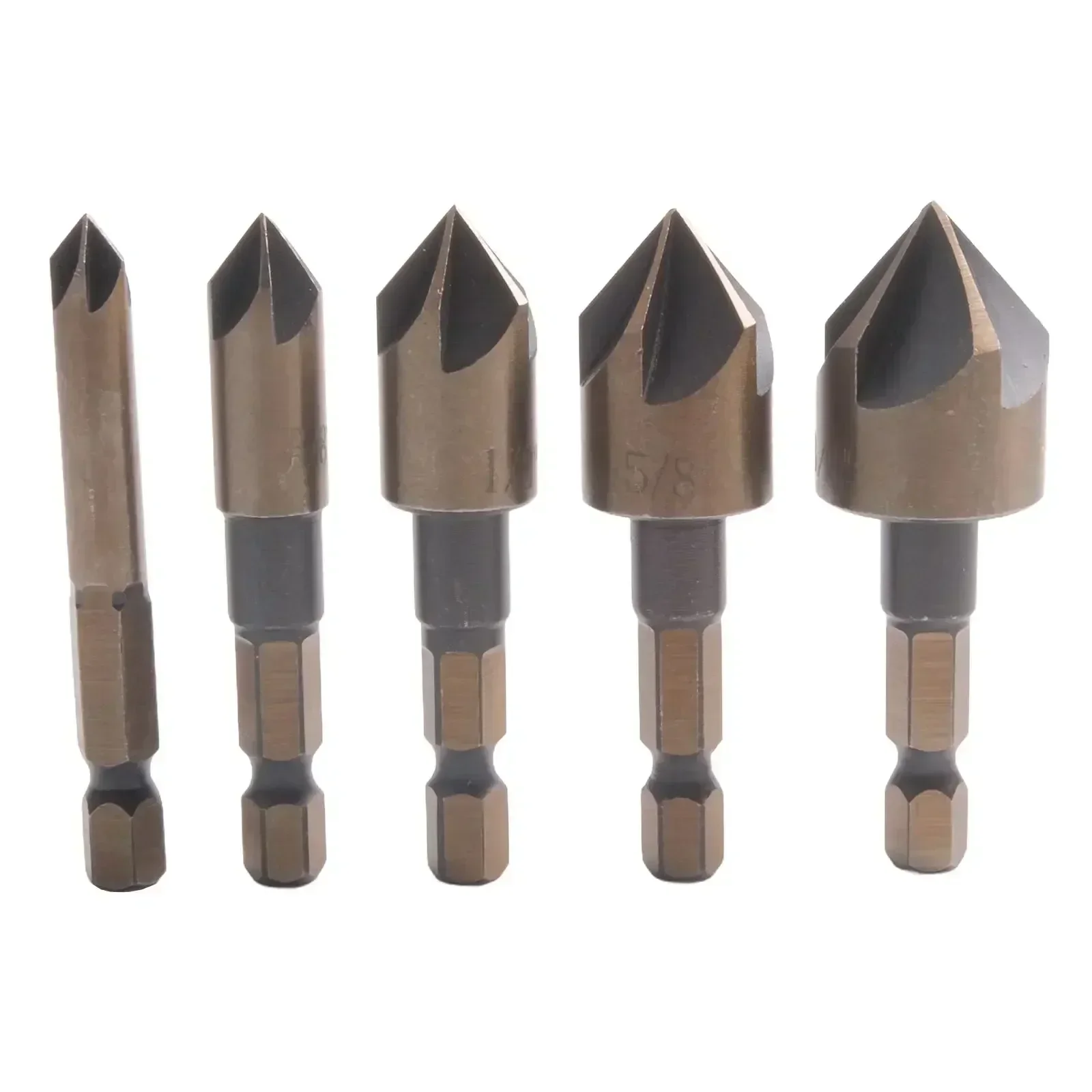 

5PCS M35 Cobalt Countersink Drill Bit Set 82 Degree 5 Flute Hexagonal Round Shank Counter Sink Bit For Metal Wood Plywood Plasti