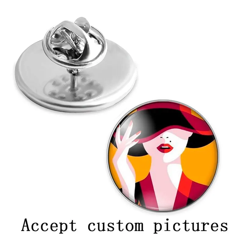 Personalized Photo Custom pictures Brooches Men Women Glass Cabochon Silver plated Backpack Lapel Pin Button Badges Brooch Gift