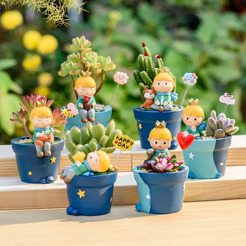 Prince Kid Planter for Succulents Cactus Plants, Flower Pot for Mini Bonsai Fairy Garden Ornaments, Home Tabletop Decoration
