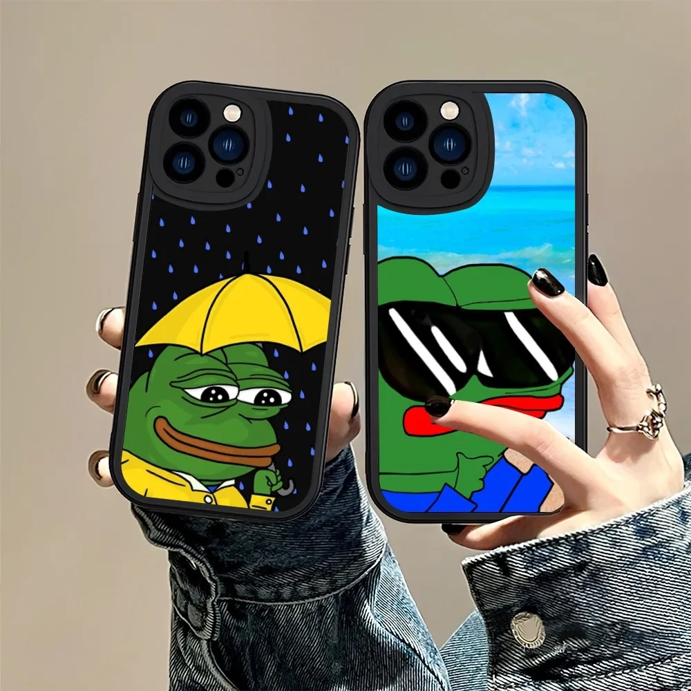 Funny F-Frog Sad P-Pepe Phone Case For iPhone 11 12 13 14 15 X XR Pro MAX 7 8 Plus Lens Protective Leather Soft Back Cover