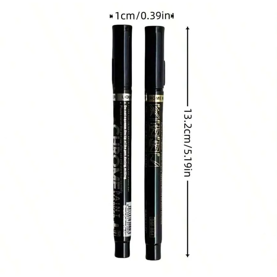 2-Pack Liquid Mirror Markers - Chrome Gold and Silver Reflective Paint, Suitable for DIY Car Modeling, Art Handicrafts, Stones,