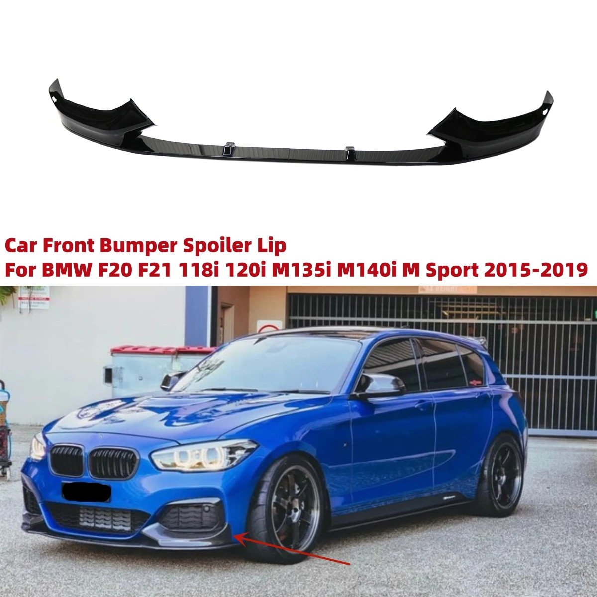 BMW F20 F21 118i 120d 120i M135i M140i M-Sport 2015-2019용 자동차 디퓨저 스플리터 바디킷 커버, 글로시 블랙 프론트 립 스포일러