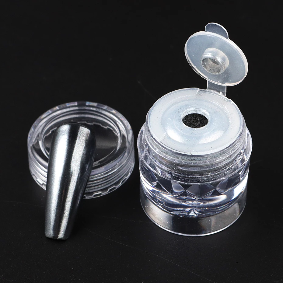 Polvo de uñas con espejo cromado negro Y2K, pigmento nacarado metálico, estilo gótico, decoración de polvo para frotamiento, manicura