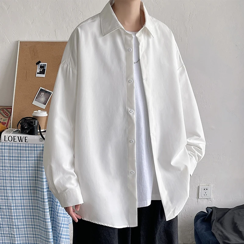 2023 Spring Simple Black Long Sleeve Shirts Men Korean Mens Harajuku White Oversized Shirt Male Button Up Shirts Blouses 5XL-M