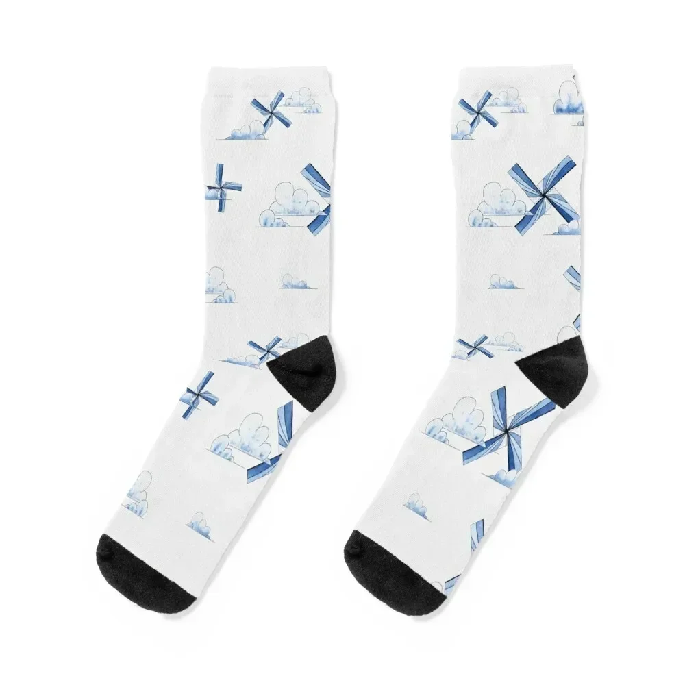 Stained Glass Windmills Delft Blue Socks new in's custom sports cycling Socks For Man Women's