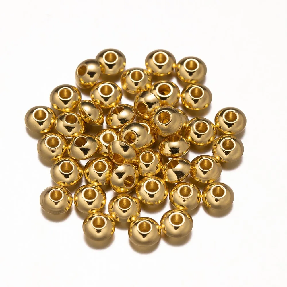 20Pcs 4/5/6/7/8mm Stainless Steel Round Flat Loose Big Hole Charm Spacer Beads DIY Handmade Bracelet Jewelry Making Accessories