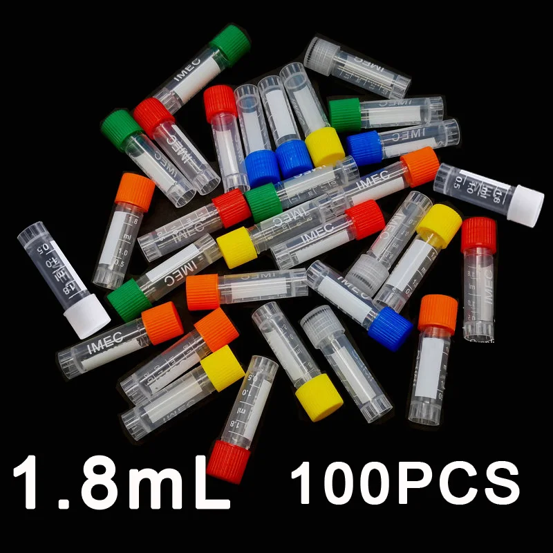 1.8ml  Freezing Tubes Graduated Lab Plastic 2ml Cryopreservation Tubes Cryotube Sample Cryovial test tubes With Screw Cap 100pcs