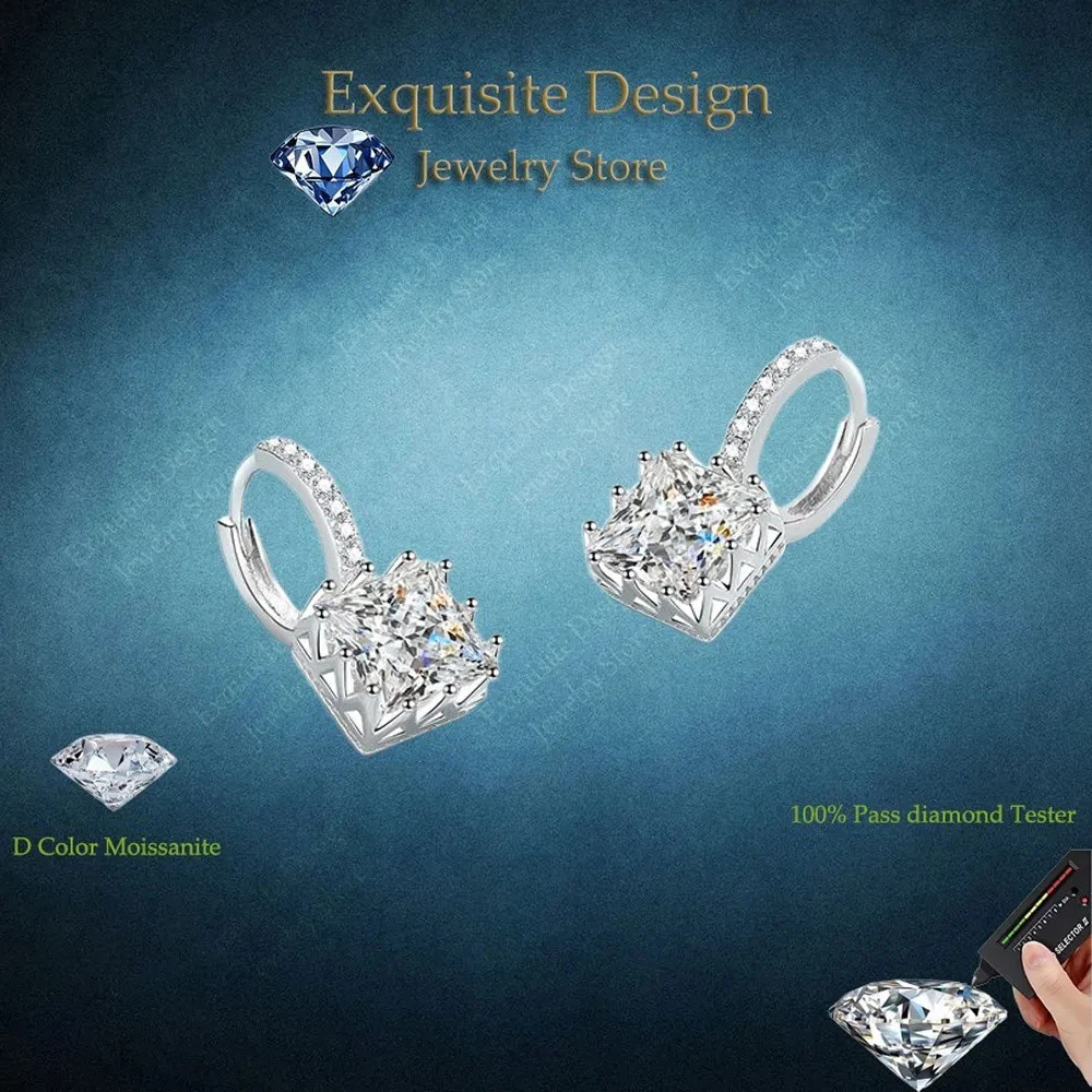 

1/2/4CT Square Suge Moissanite Diamond Drop Earrings Girlfriend Birthday Gift Platinum PT950 Ear Buckle Women's Wedding Jewelry