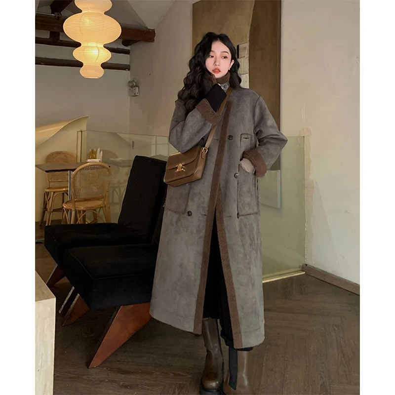 Mexzt Vintage lange Lamm wolle Mäntel Frauen zweiseitige flauschige Kunst pelz Jacken Streetwear pelzigen Outwear Winter warmen Wildleder Mantel