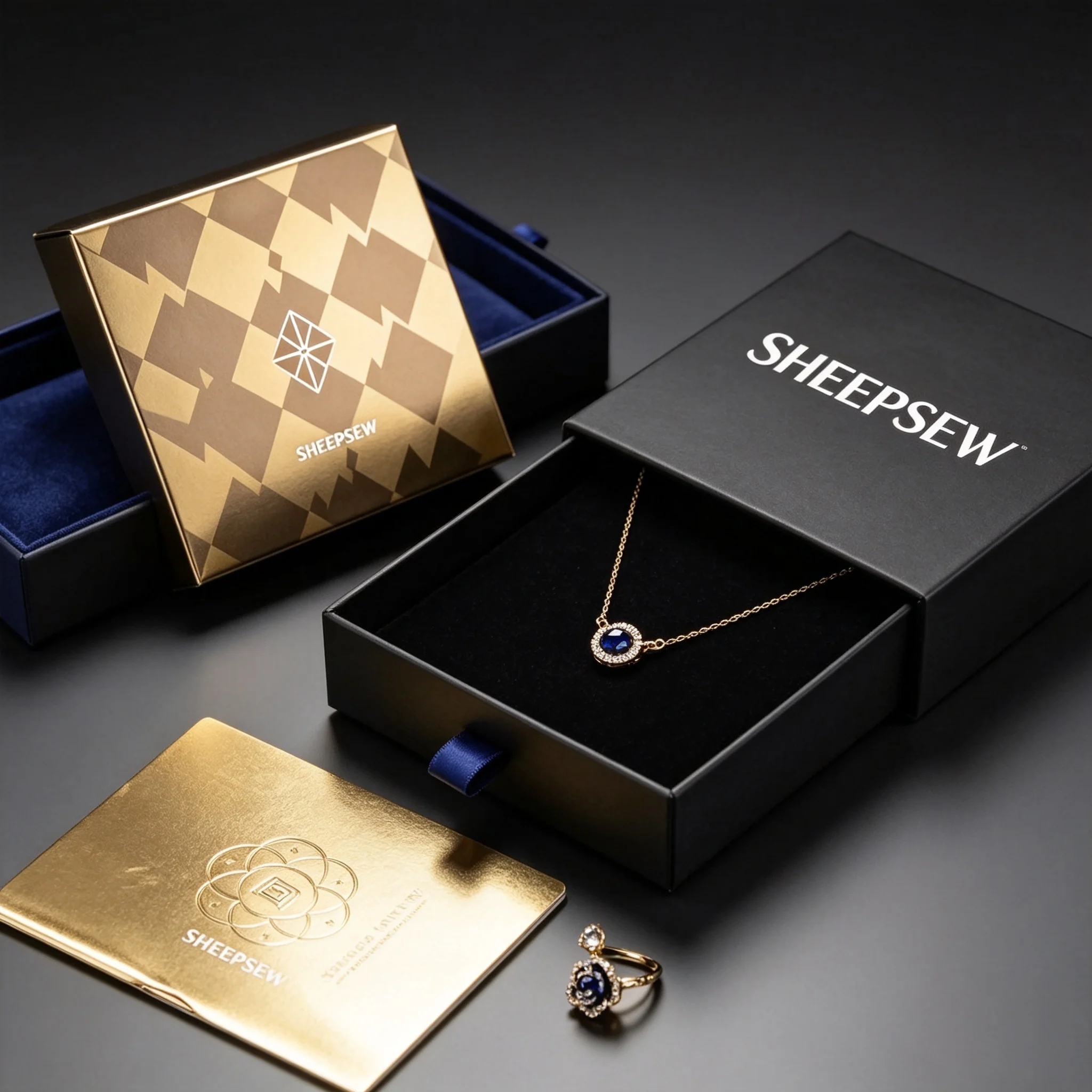 50pcs Sheepsew Custom Logo Brown Necklace Jewelry Packaging Drawer Boxes Recyclable Rigid Paper Bracelets Gift Boxes