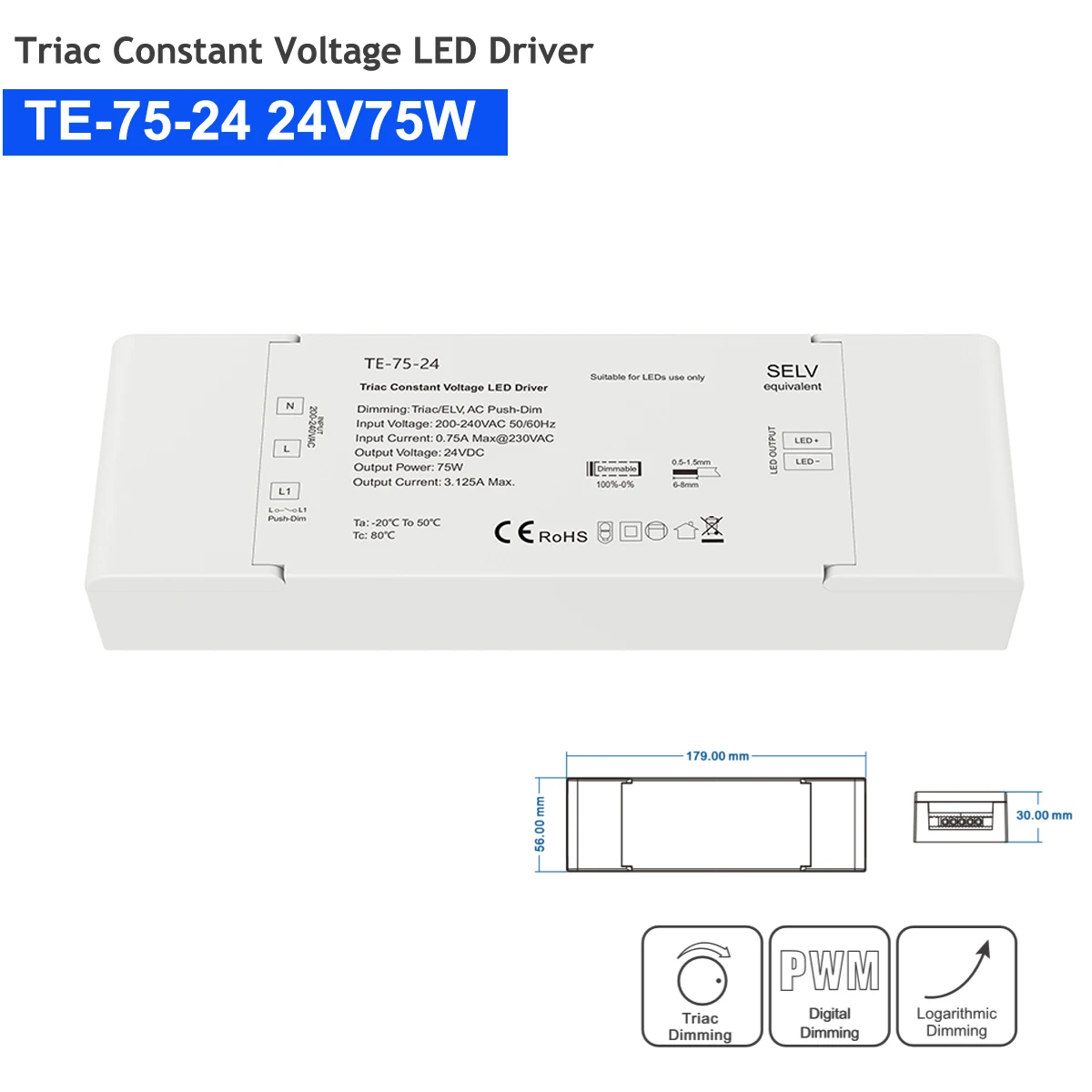 LED 조명용 LED 스마트 트라이액 드라이버, 밝기 조절 가능 정전압, PWM 디지털 트라이액 드라이버, AC220V, DC12V, 24V, 1CH, 40W, 75W