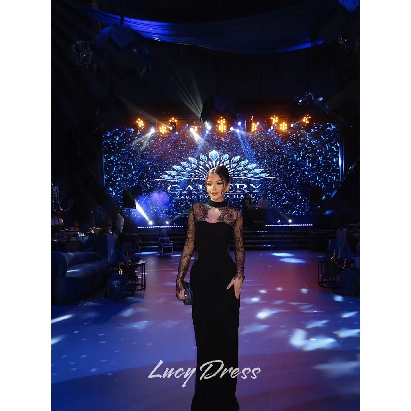 

Lucy Crepe High Neck Black Mermaid Evening Dress 2026 Prom Dress Elegant Women Formal Evening Customized Robes de Soirée