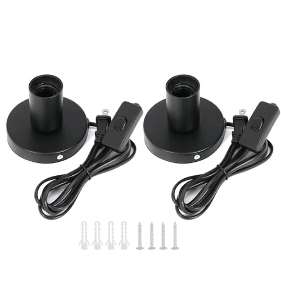 

2Pcs Desktop Lamp Base Light Base Socket Screw Light Bulb Holder Base with 6 Feet Cord on Off Switch Plug for Holding Bulb for