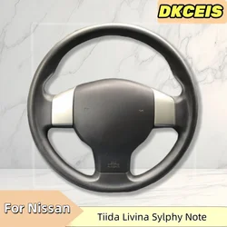 DIY Car Steering Wheel Cover Faux Leather Breathable Black For Old Nissan Tiida Livina Sylphy Note Steering Wheel Braiding Cover