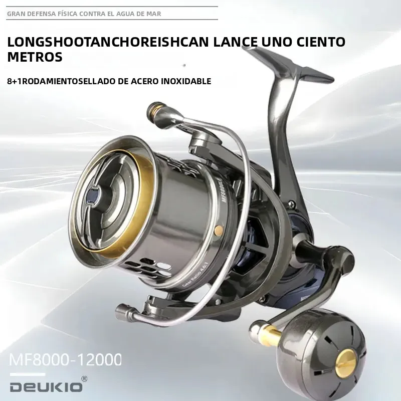 DEUKIO Long Shoot – Carrete giratorio de aluminio para agua salada