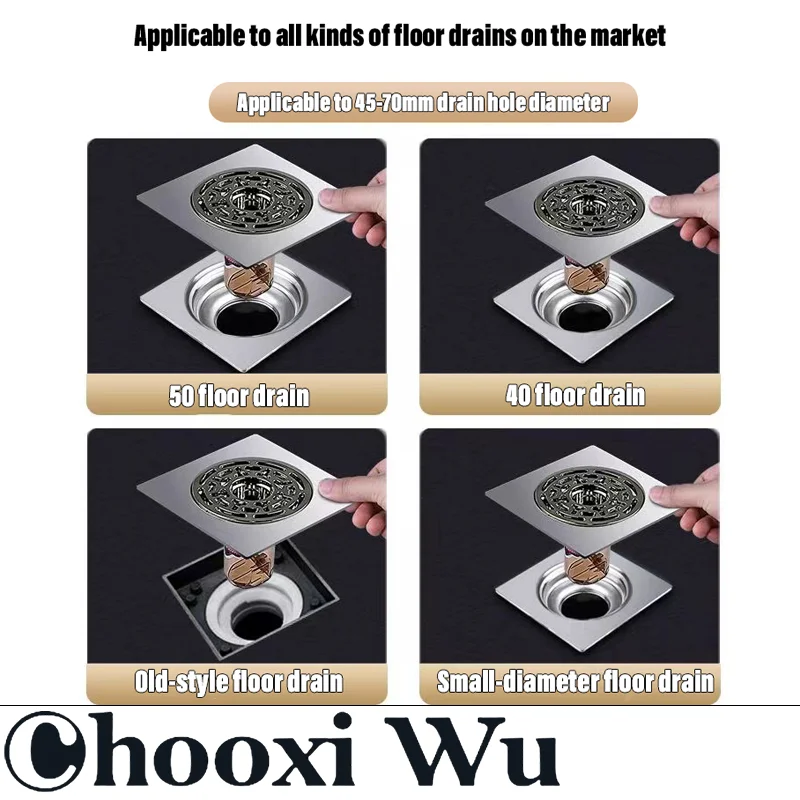 CHOOXIWU-Stainless steel bathroom floor drain cover, one-click replacement, anti-blocking, anti-odor and anti-insect